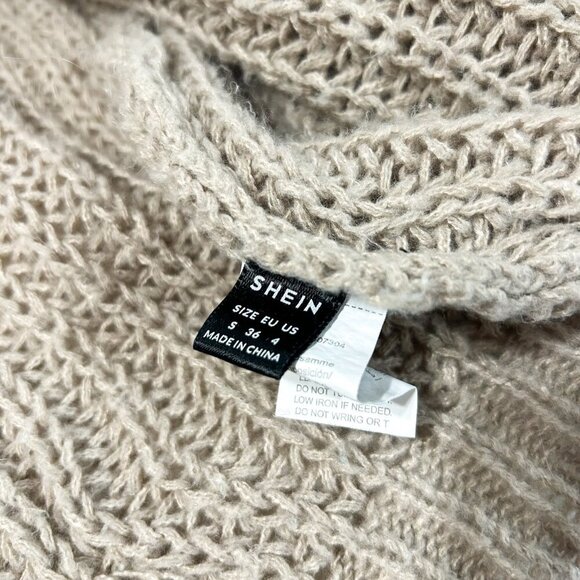 SHEIN Chunky Knit Open Front Cardigan Sweater Taupe Beige Tan Size Small - Picture 8 of 8